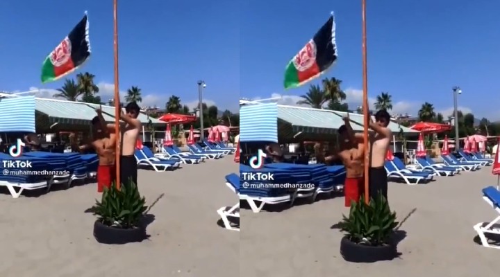 Antalya'da göndere Afganistan bayrağı çektiler!