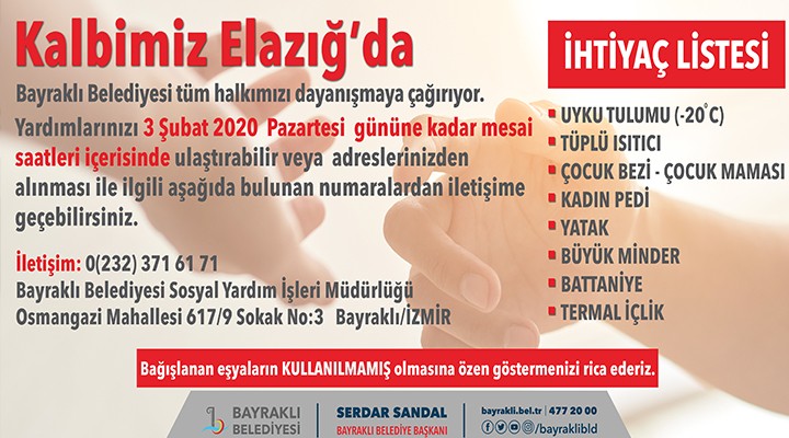 Bayraklı'da 'Kalbimiz Elazığ'da' kampanyası!