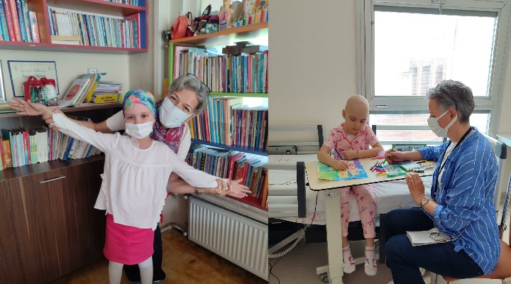 Emekli öğretmen, tedavi gören çocukların kalplerine resimle dokunuyor