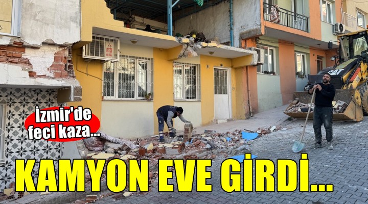 Freni boşalan kamyon eve girdi!