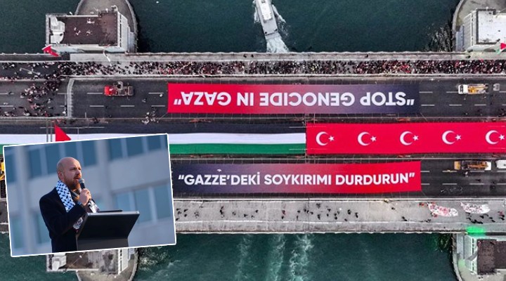 Galata Köprüsü'nde Gazze mitingi.. Konuşmayı Bilal Erdoğan yaptı!