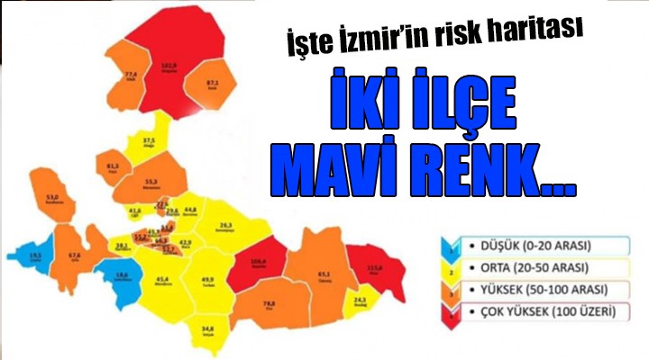 İşte İzmir'in risk haritası... İKİ İLÇE MAVİ RENK