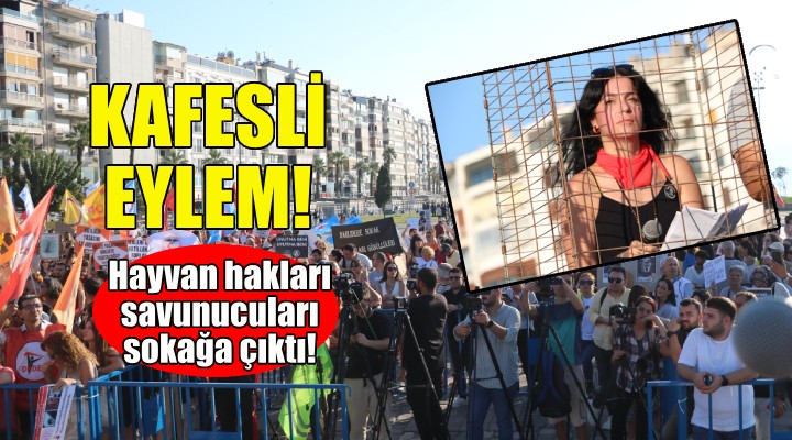 İzmir'de kafesli eylem... Hayvan hakları savunucuları sokağa çıktı!