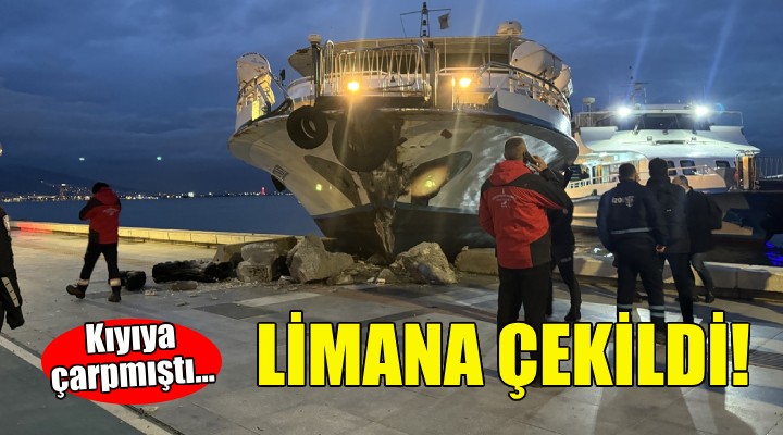 İzmir'de kıyıya çıkan vapur limana çekildi!