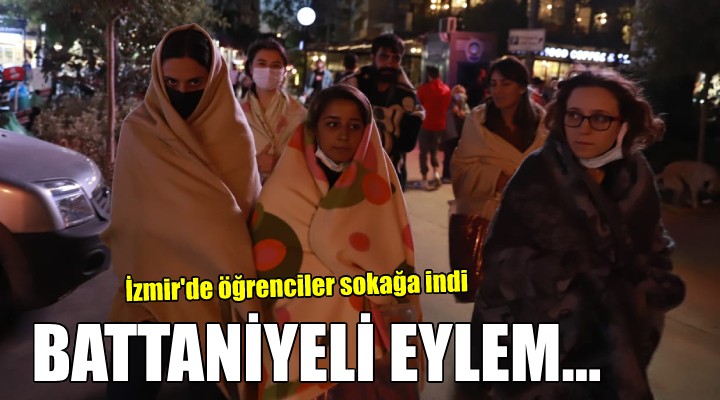 İzmir'de öğrencilerden battaniyeli eylem