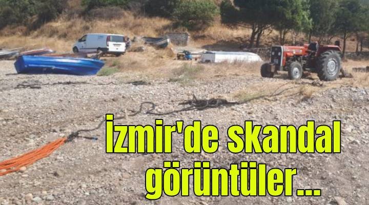 İzmir'de skandal görüntüler! Tarihi traktörle sürüklüyorlar