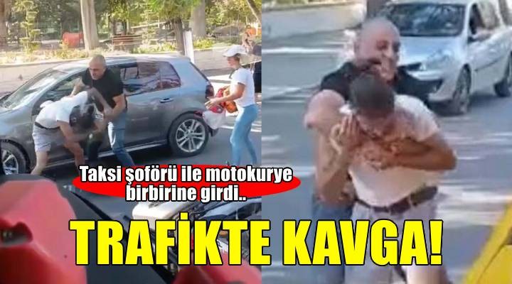 İzmir'de trafikte kasklı, tekmeli ve yumruklu kavga kamerada