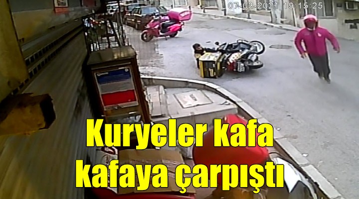 Kafa kafaya çarpışan motosikletli iki kuryeyi 'kask' kurtardı