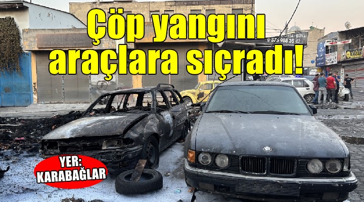 Karabağlar'da çöp yangınında 6 araç küle döndü