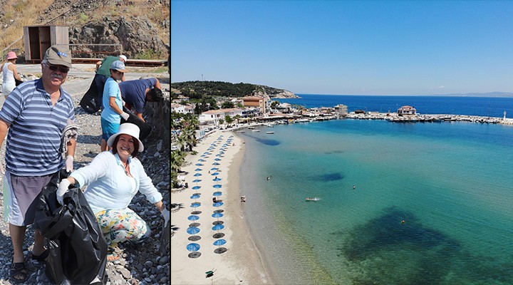 Tatil için hazırlıklar tamam.. Başkan da plajda çöp topladı