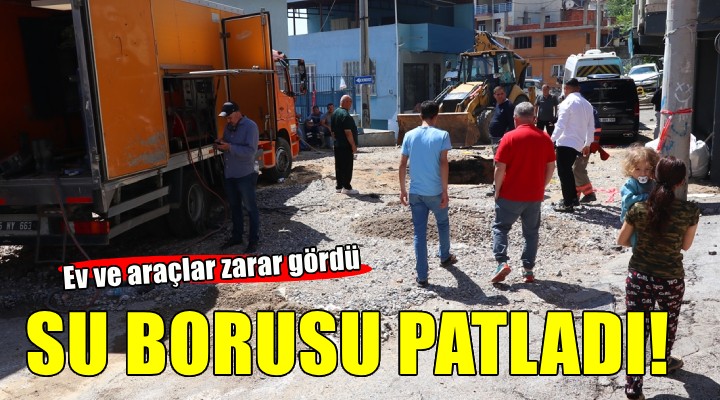 Su borusu patladı, ev ve araçlar zarar gördü
