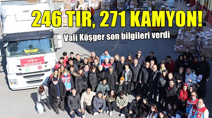 Vali Köşger açıkladı... İzmir'den 246 TIR ve 271 kamyon yardım malzemesi gönderildi